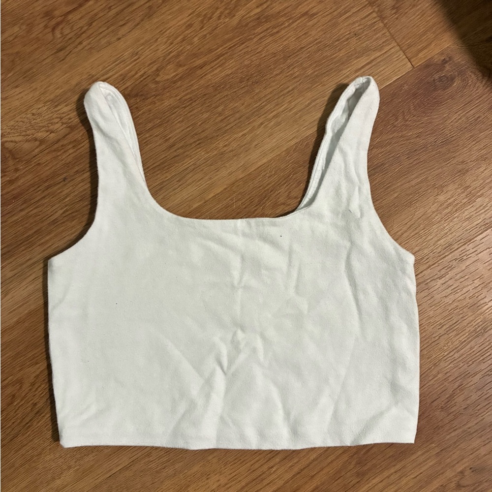 Art Class Cream Fitted Crop Tank Top